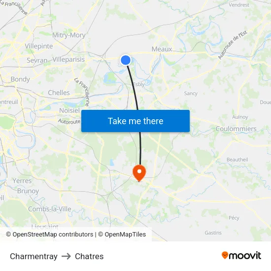 Charmentray to Chatres map