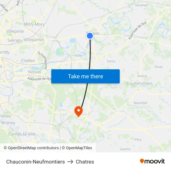 Chauconin-Neufmontiers to Chatres map