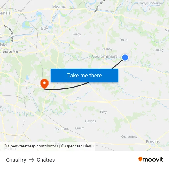 Chauffry to Chatres map