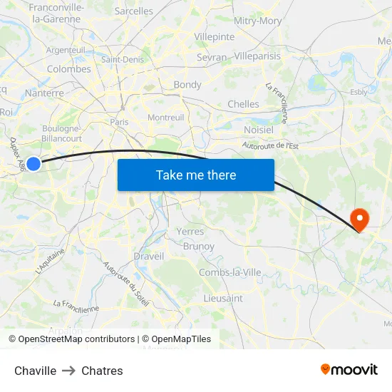 Chaville to Chatres map