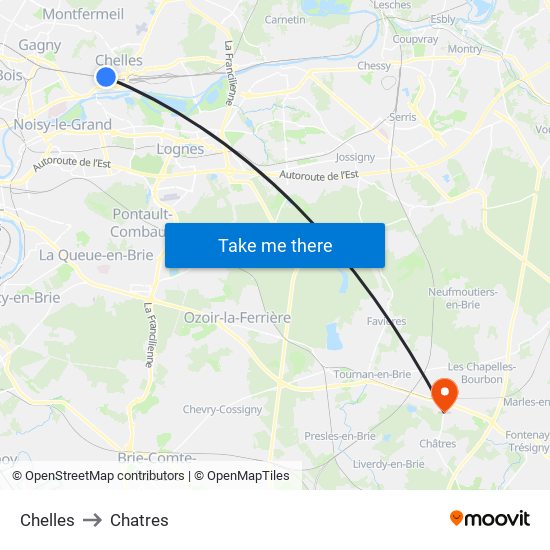 Chelles to Chatres map
