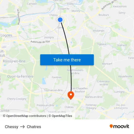 Chessy to Chatres map