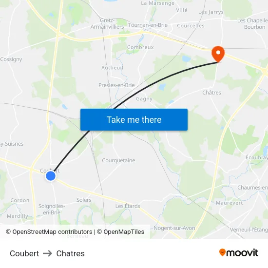 Coubert to Chatres map