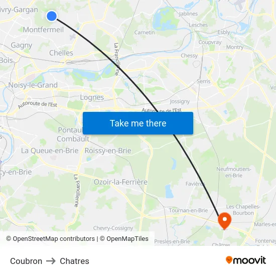 Coubron to Chatres map