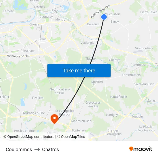 Coulommes to Chatres map