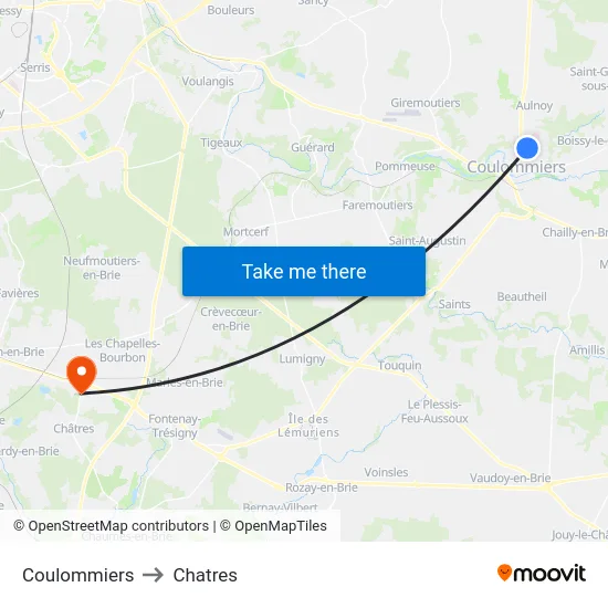 Coulommiers to Chatres map