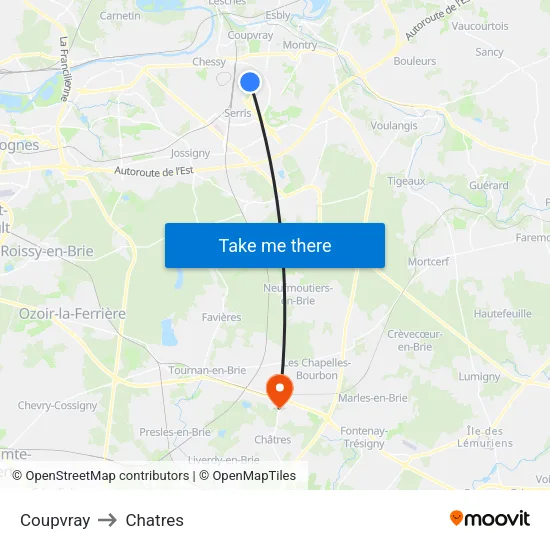 Coupvray to Chatres map