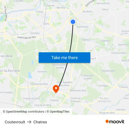 Coutevroult to Chatres map