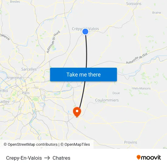 Crepy-En-Valois to Chatres map