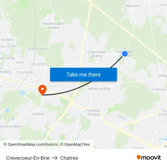 Crevecoeur-En-Brie to Chatres map