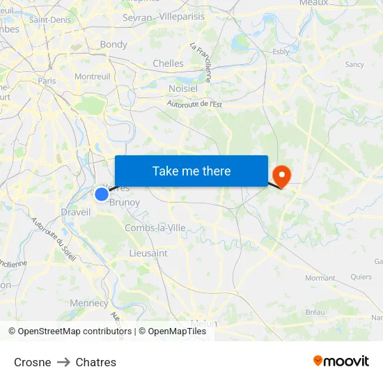 Crosne to Chatres map