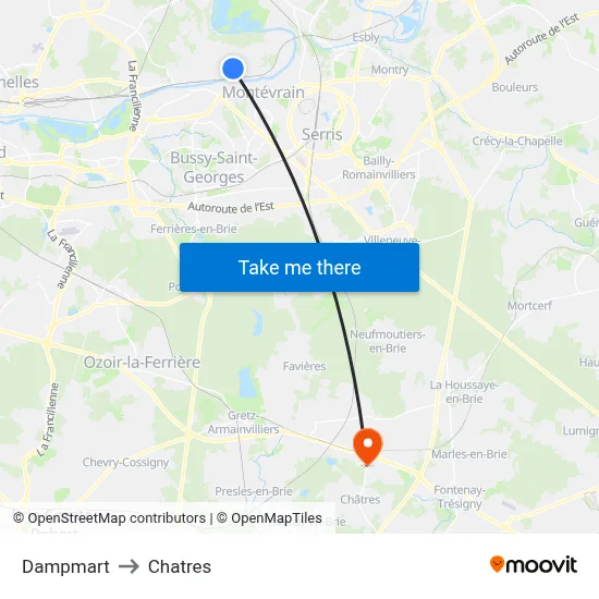 Dampmart to Chatres map