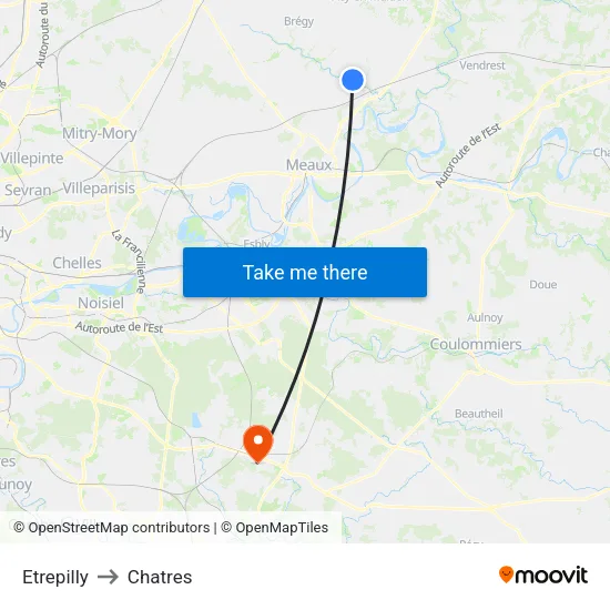 Etrepilly to Chatres map