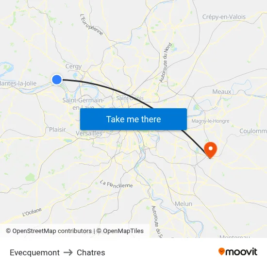 Evecquemont to Chatres map