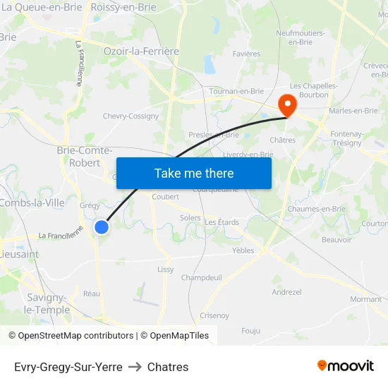 Evry-Gregy-Sur-Yerre to Chatres map