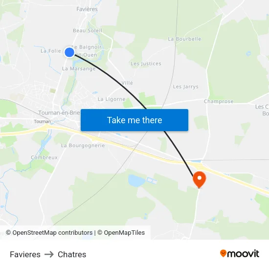 Favieres to Chatres map