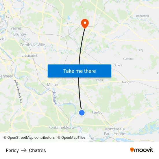 Fericy to Chatres map