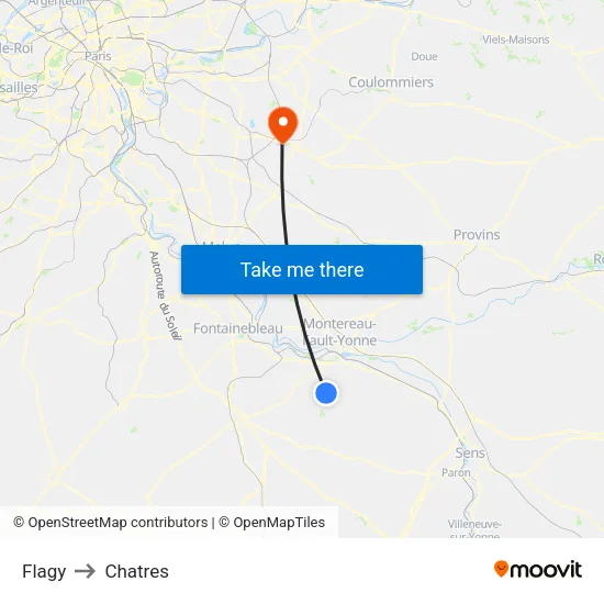 Flagy to Chatres map