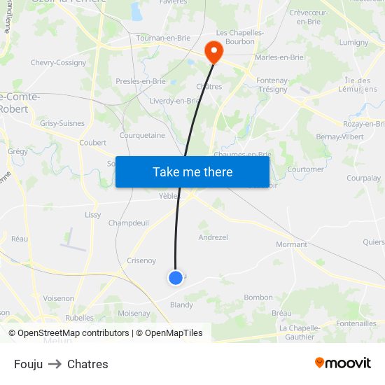 Fouju to Chatres map