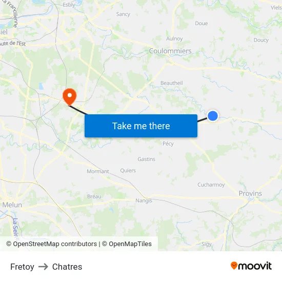 Fretoy to Chatres map