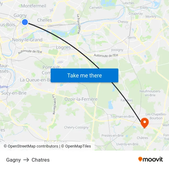 Gagny to Chatres map