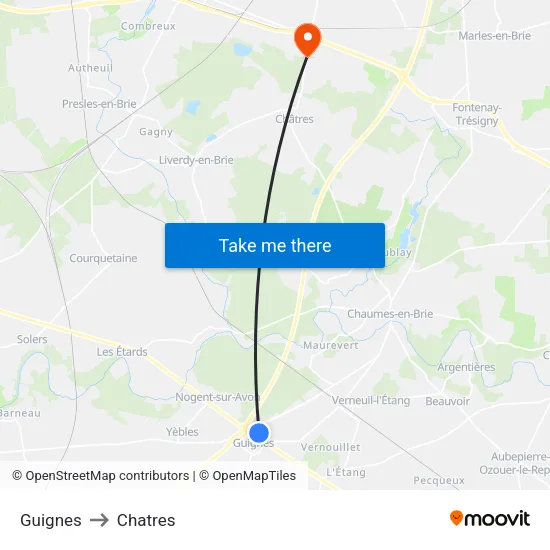 Guignes to Chatres map