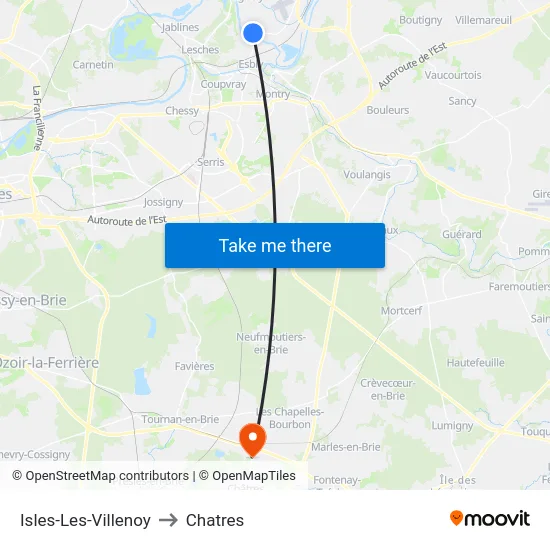 Isles-Les-Villenoy to Chatres map