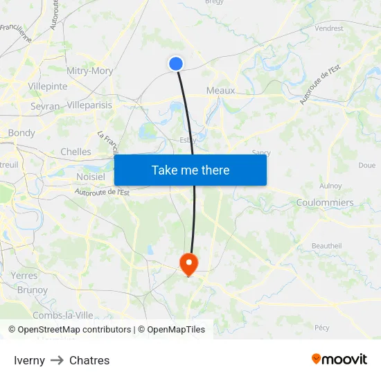 Iverny to Chatres map