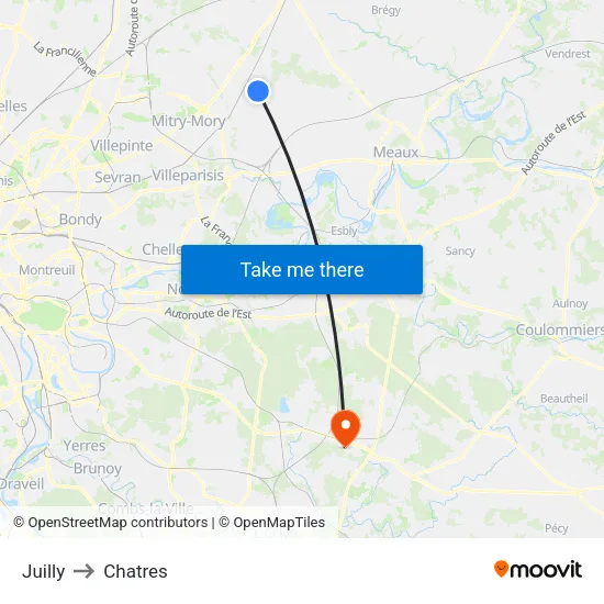 Juilly to Chatres map