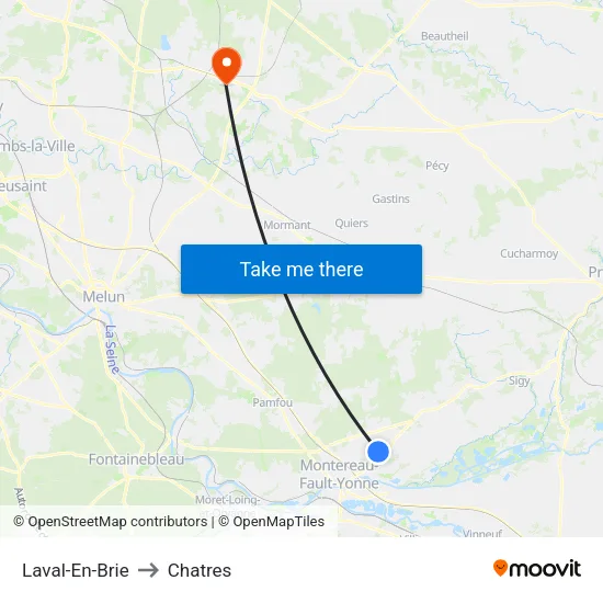 Laval-En-Brie to Chatres map