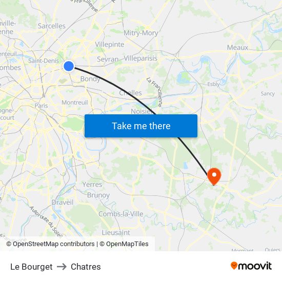 Le Bourget to Chatres map