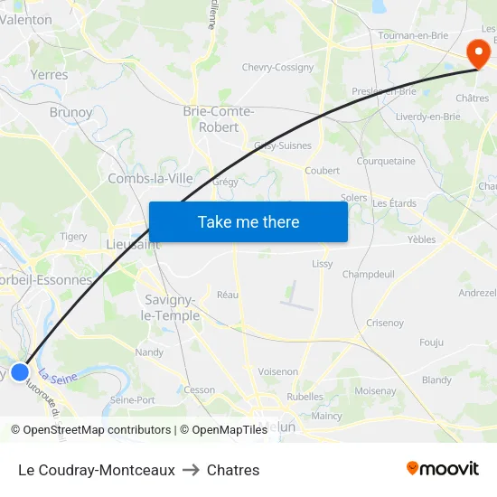 Le Coudray-Montceaux to Chatres map