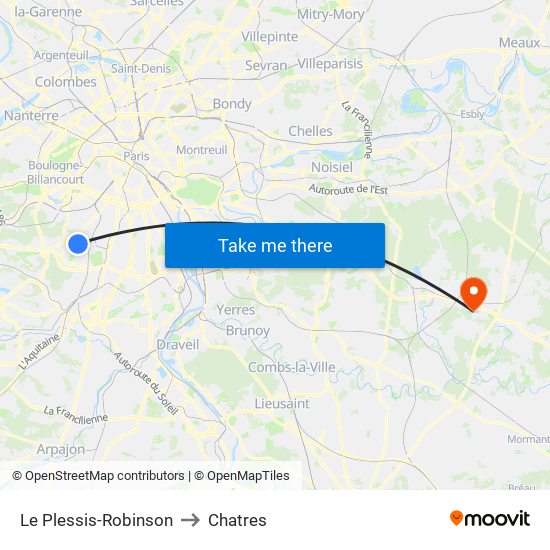 Le Plessis-Robinson to Chatres map