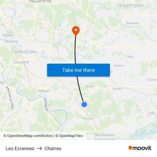 Les Ecrennes to Chatres map