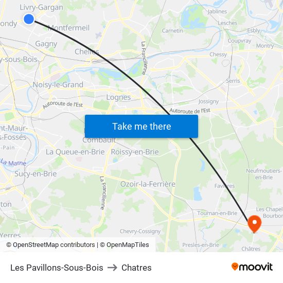 Les Pavillons-Sous-Bois to Chatres map