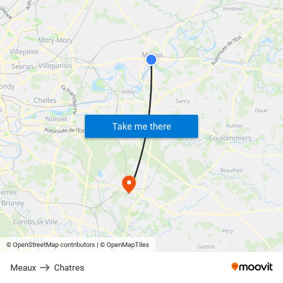 Meaux to Chatres map