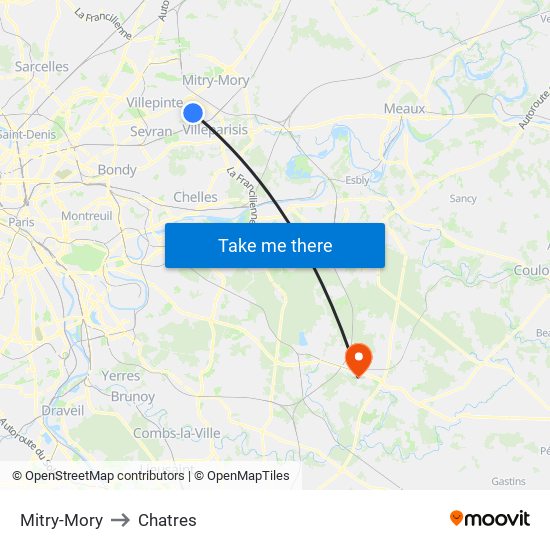 Mitry-Mory to Chatres map