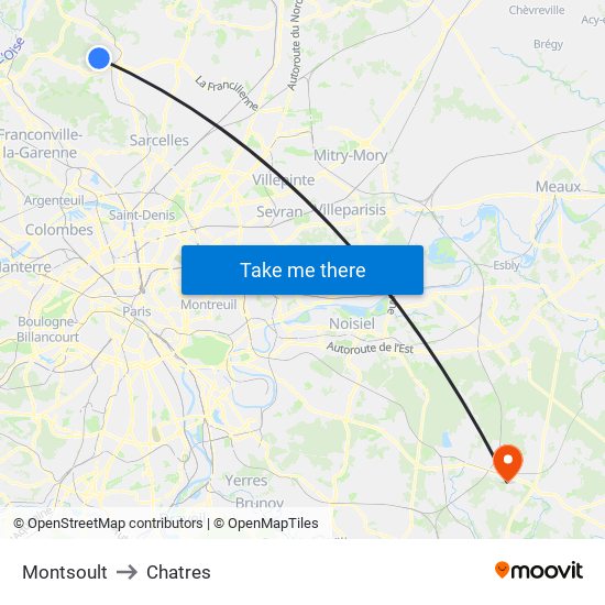 Montsoult to Chatres map