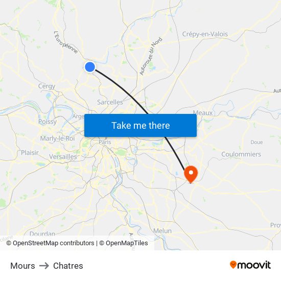 Mours to Chatres map