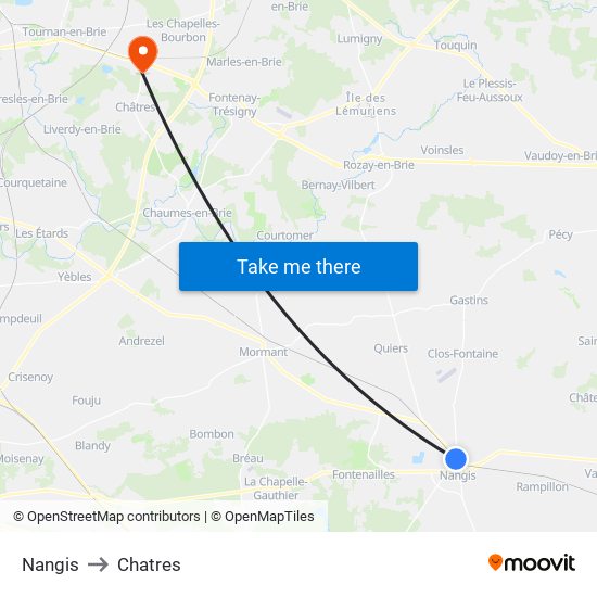 Nangis to Chatres map