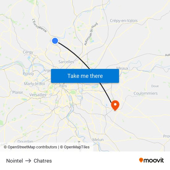 Nointel to Chatres map
