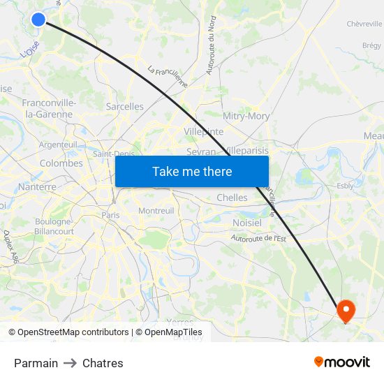 Parmain to Chatres map