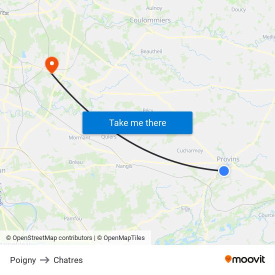 Poigny to Chatres map
