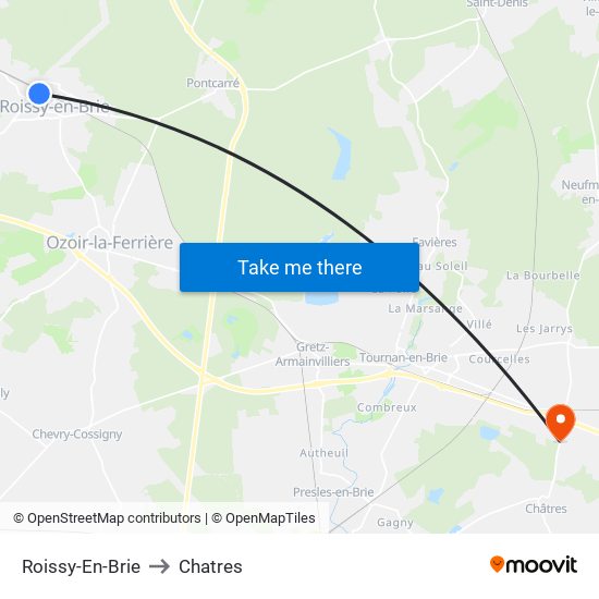 Roissy-En-Brie to Chatres map