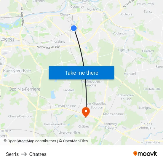 Serris to Chatres map
