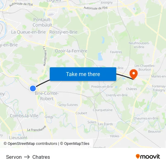 Servon to Chatres map