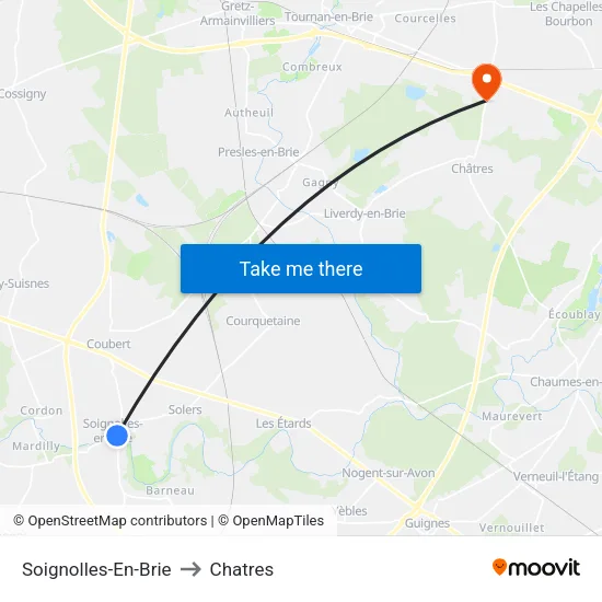 Soignolles-En-Brie to Chatres map