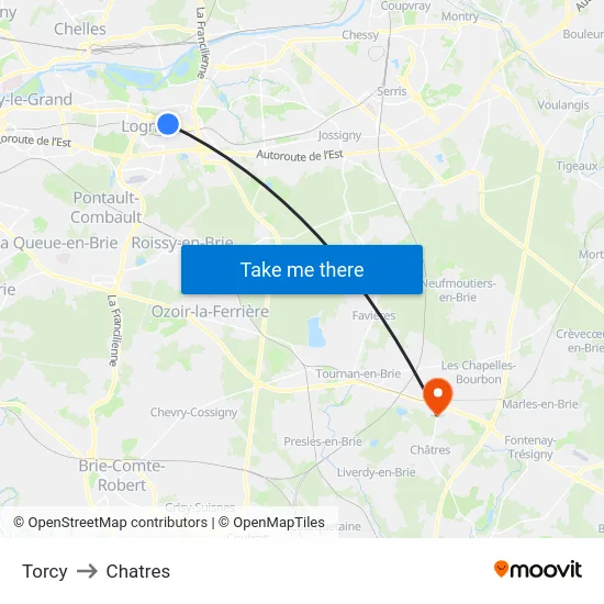 Torcy to Chatres map