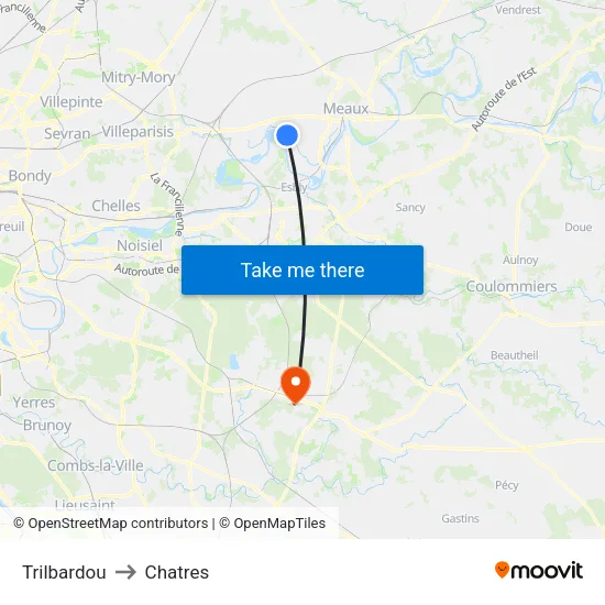 Trilbardou to Chatres map