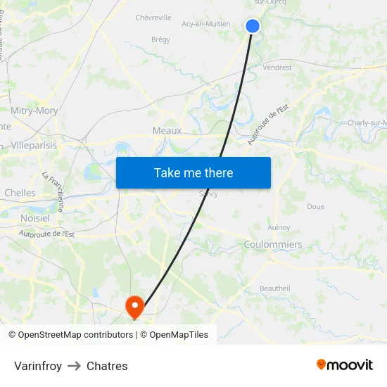 Varinfroy to Chatres map